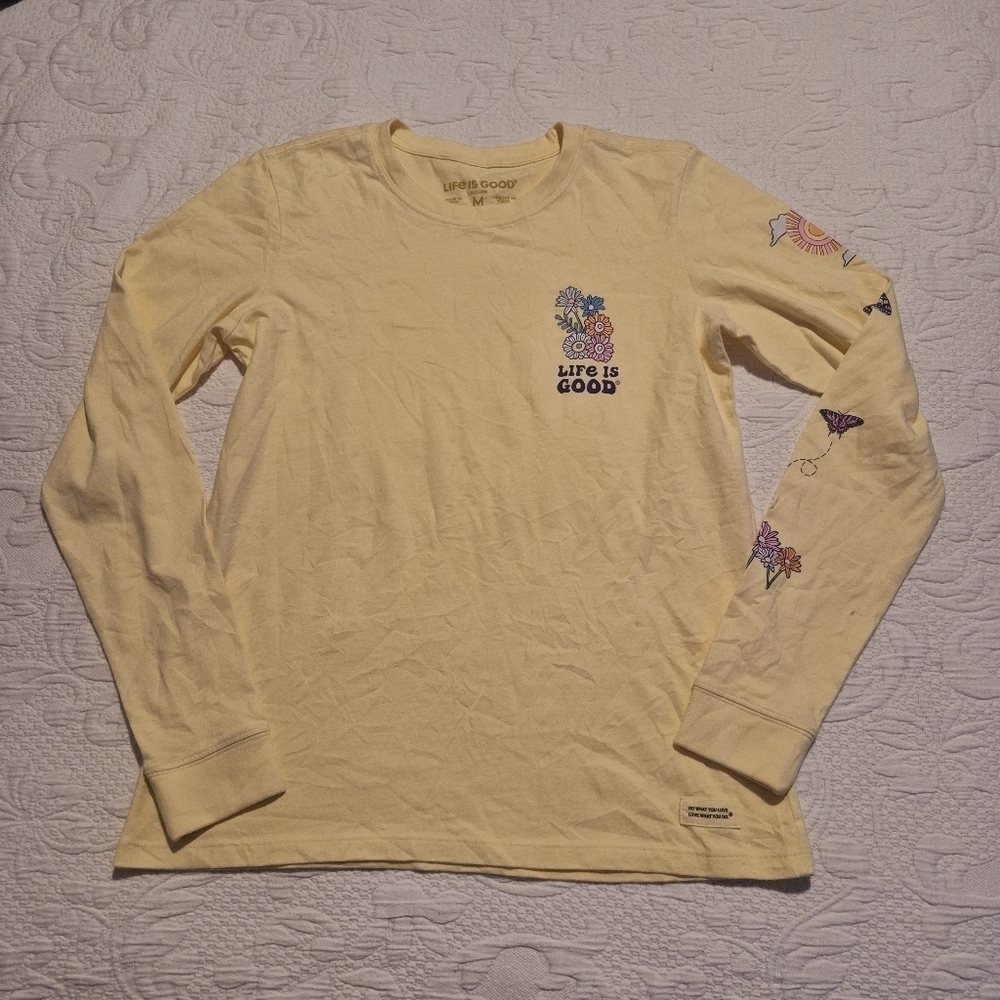 Life is Good women's Medium long sleeve flower, butterfly shirt NWOT